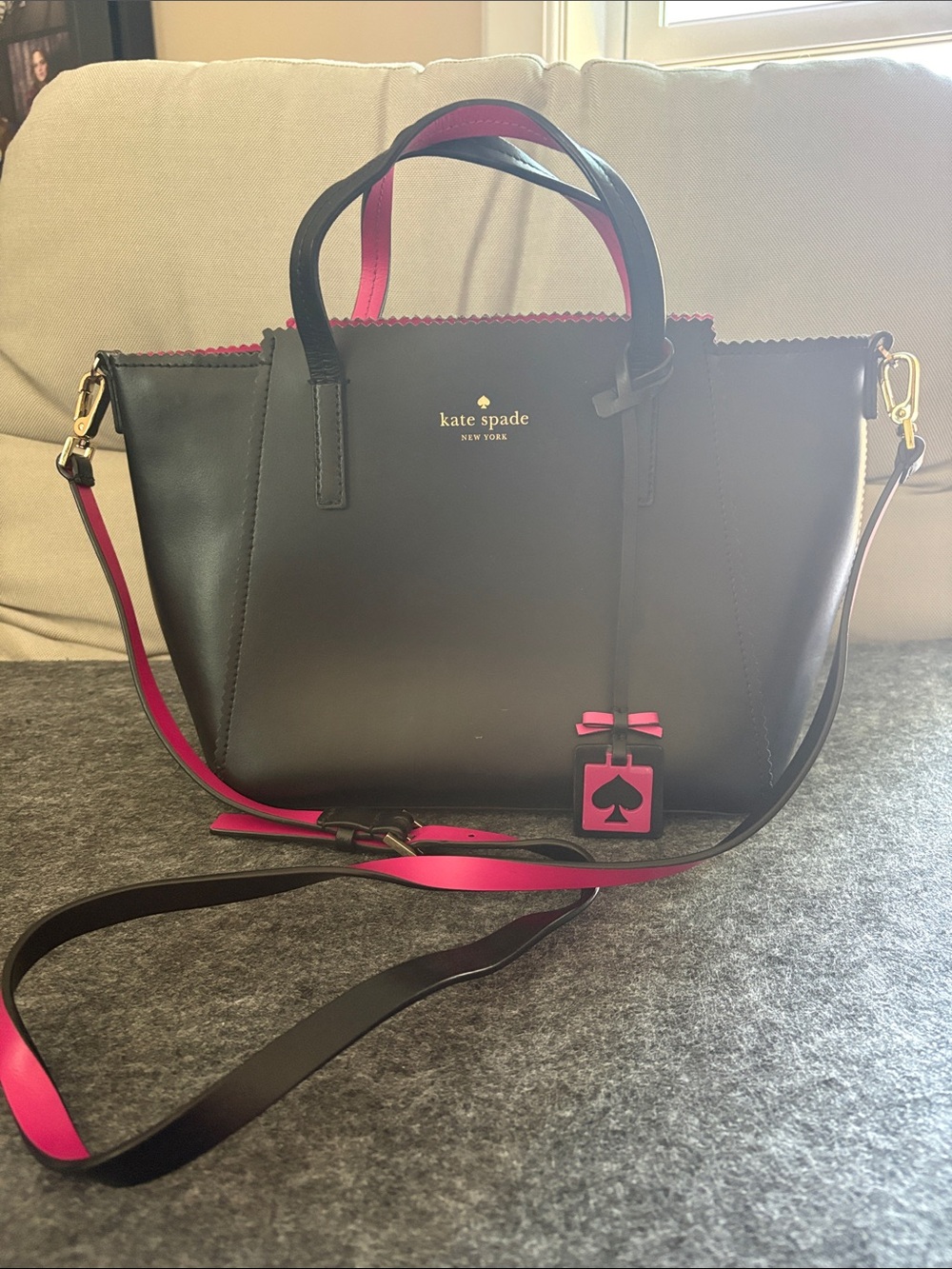 kate spade Black & Hot Pink Leather Shoulder Tote